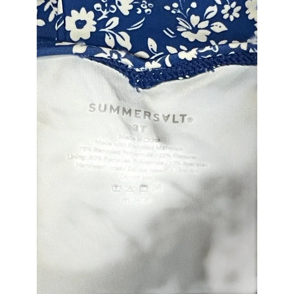 Summersalt Girls 3T One Piece Swimsuit Navy Blue White Floral Tie Shoulder I01‎